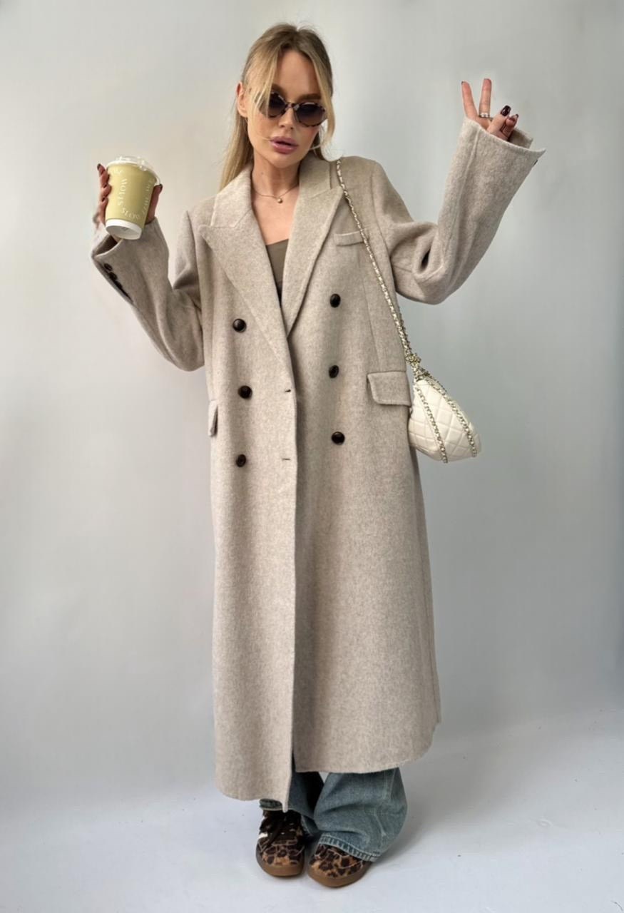 пальто оверсайз,стильное пальто,шерстяное пальто,пальто двубортное stimma 8169 s бежевое,пальто средней длины