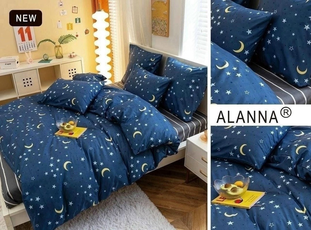 alanna комплект постельного белья,комплект постельного белья,alanna поплин,постельное белье синее со звездами,комплект постельного белья 1 5 спальный