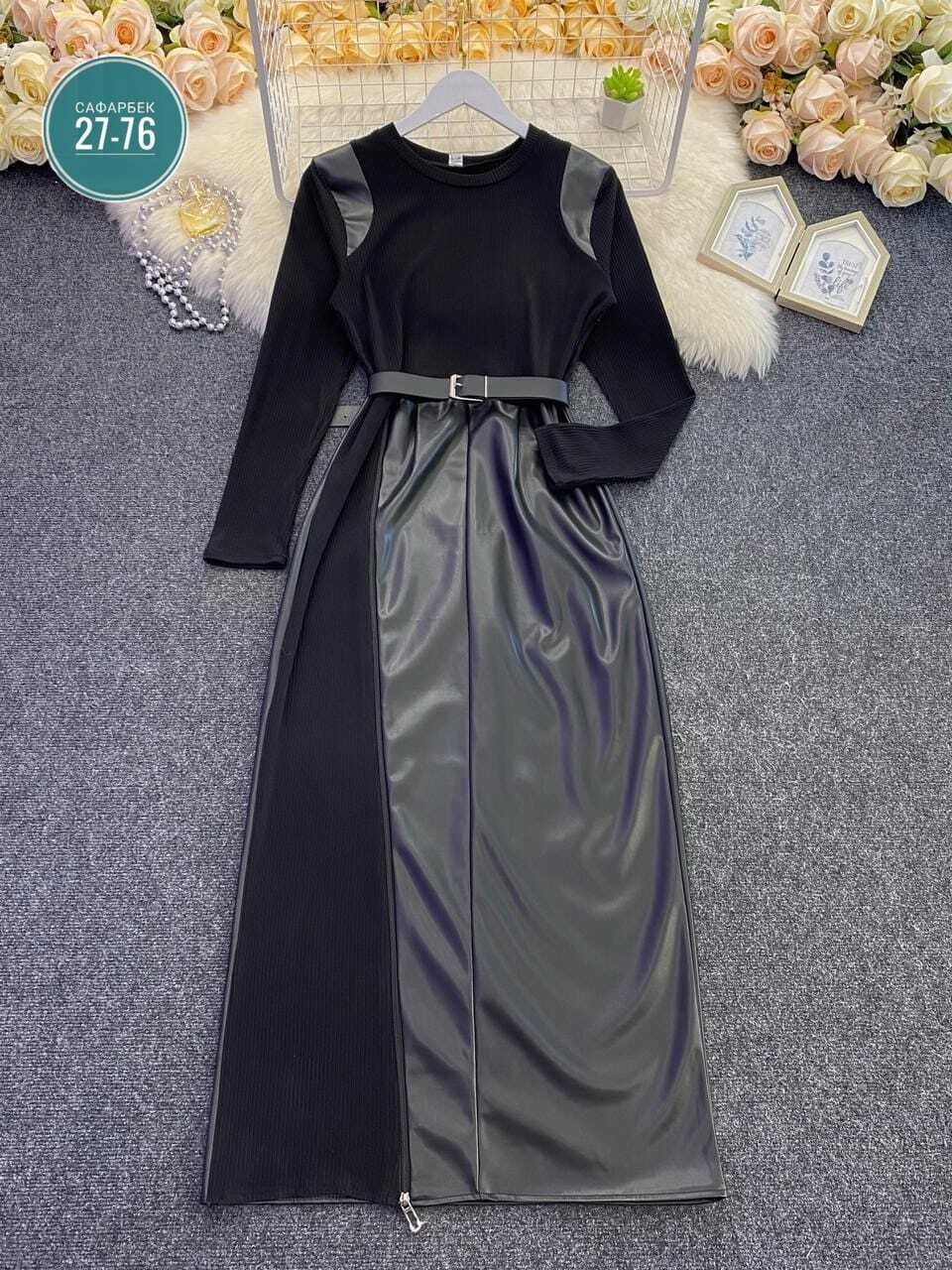 платье женское,юбка из экокожи,женское платье лапша,платье комбинированное,платье стильное