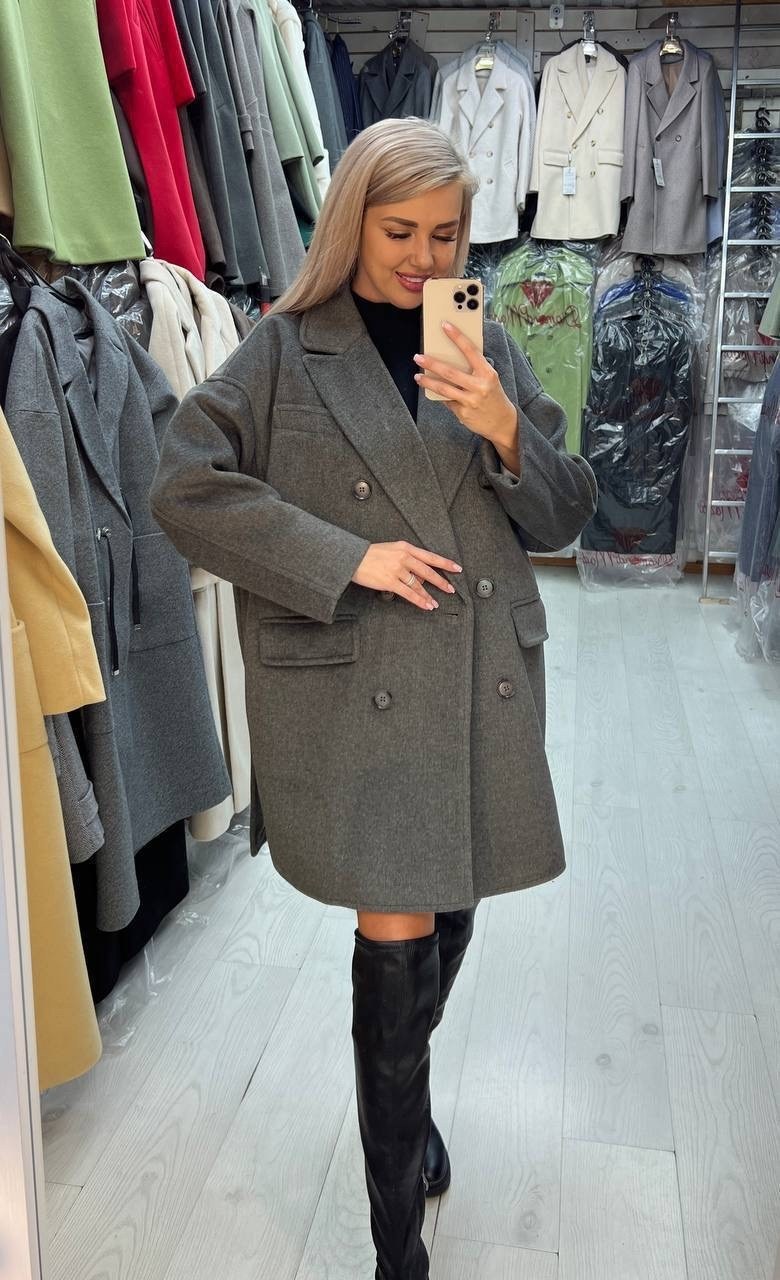 женское серое пальто,стильное пальто,пальто длинное демисезонное оверсайз amore wear 316601955,пальто женское,полупальто