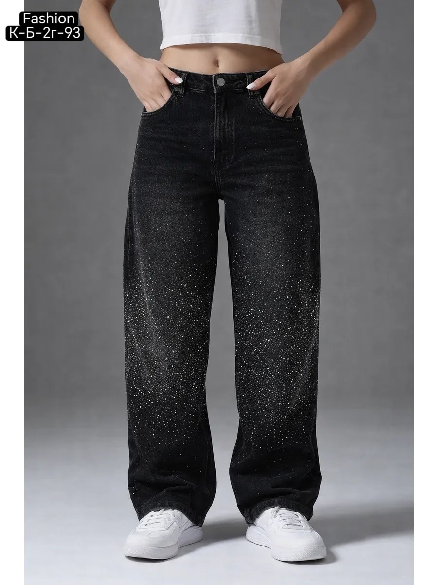 джинсы со стразами,джинсы широкие багги со стразами selfsame,джинсы широкие со стразами,джинсы со стразами женские,брюки со стразами