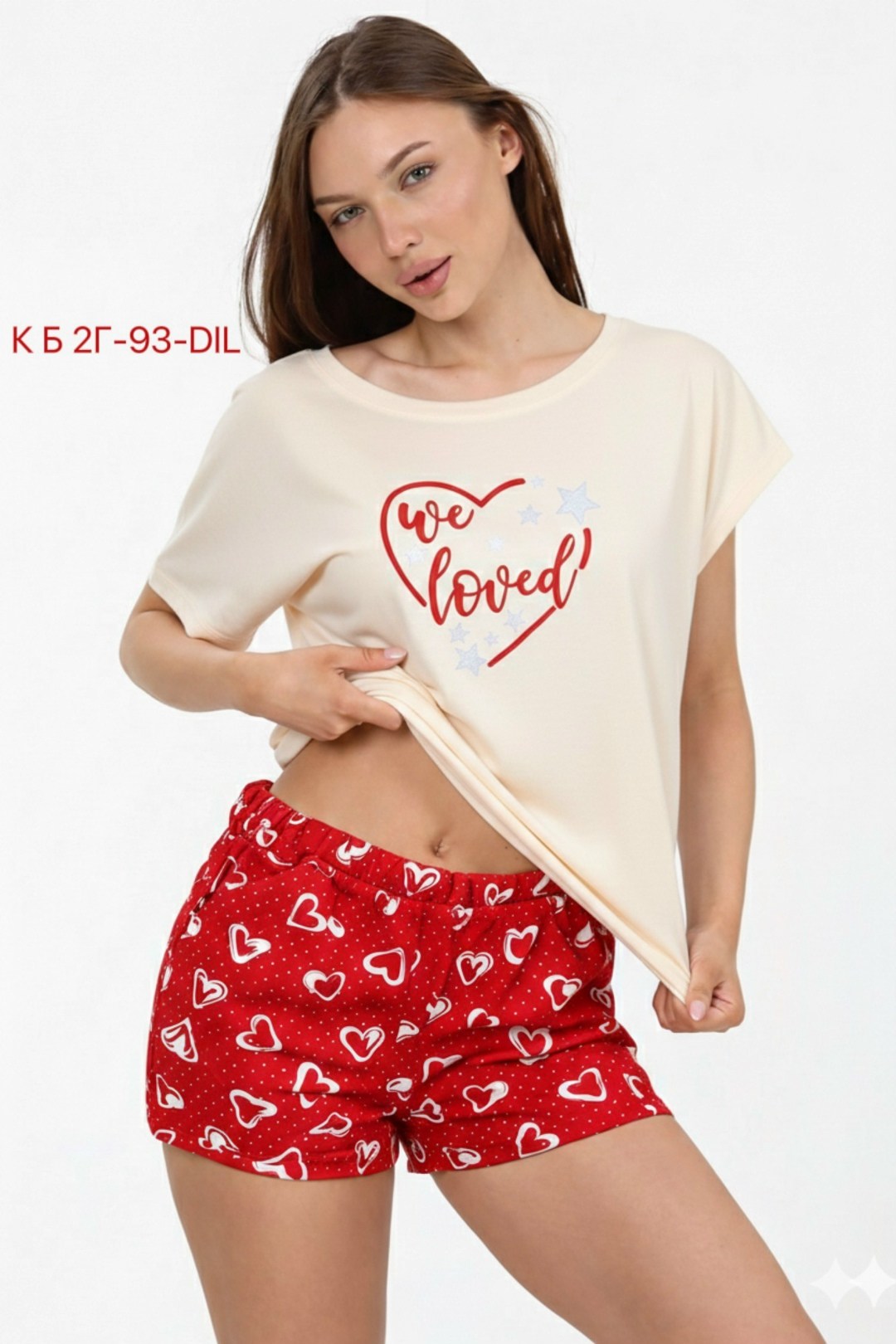 пижама женская,пижама женская с шортам,пижама женская с шортами с сердечками,пижама женская (футболка и шорты) kaftan "love" р.44-46,пижама женская (футболка и шорты) kaftan "love" р.40-42