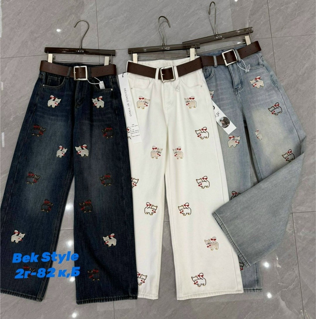джинсы с вышивкой,женский джинсы,джинсы женские широкие,длинные белые джинсы с вышивкой и прямыми штанинами,джинсовые брюки