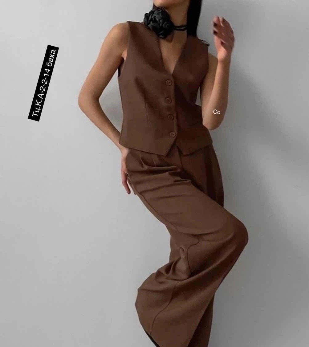 костюм с жилетом брючный классический ne.skromno,женский брючный костюм из жилета и брюк,костюм брючный с жилеткой деловой палаццо rushd цвет темно-серый,брючный костюм,стильный женский брючный костюм