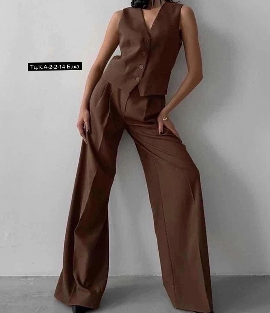 костюм с жилетом брючный классический ne.skromno,женский брючный костюм из жилета и брюк,костюм брючный с жилеткой деловой палаццо rushd цвет темно-серый,брючный костюм,стильный женский брючный костюм