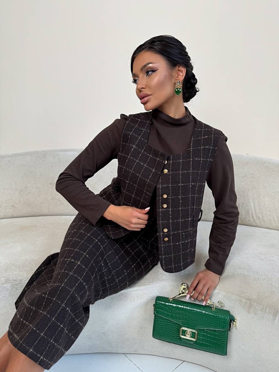 теплые платья,сарафан,платье сарафан,сарафан в клетку,коричневый сарафан