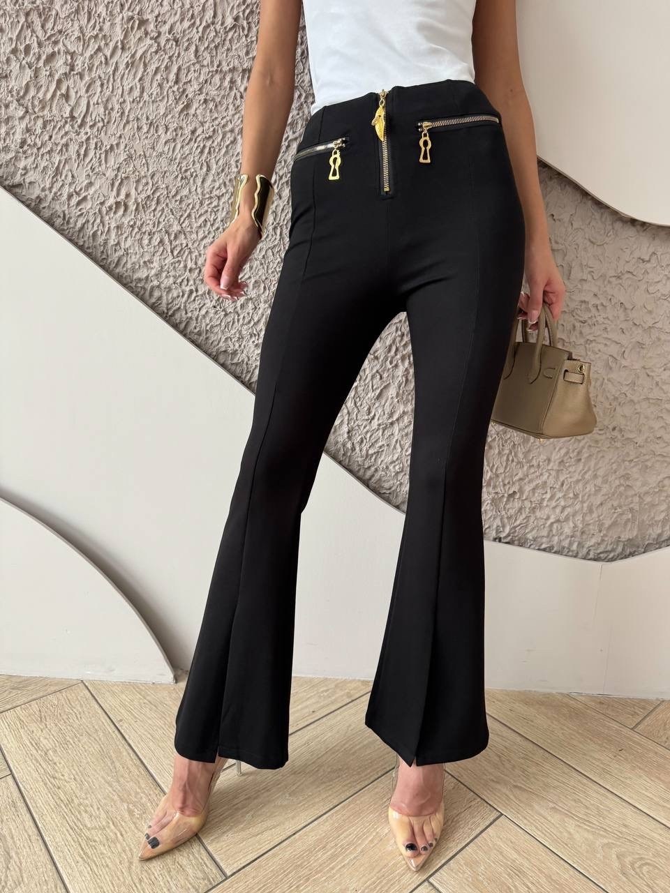 ispanyol paça pantolon,брюки женские с,брюки с высокой талией,брюки клеш,черные брюки