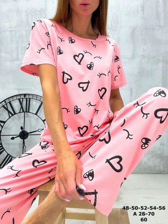 пижама комплект,женская пижама,пижама женская с брюками m,l,xl,xxl,с сердечками,пижама голубая,пижама со штанами