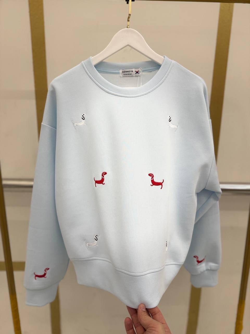 нежный свитер с собачками beststyle 540151261,свитшот женская,женская кофта,свитер с вышивкой таксы,свитер с вышивкой