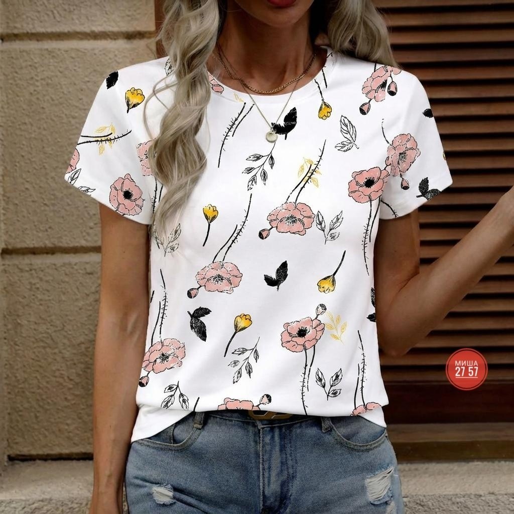 футболки женская,женская футболка с цветочным принтом,женская летняя футболка,футболки для женщин,женская футболка с коротким рукавом с цветочным принтом