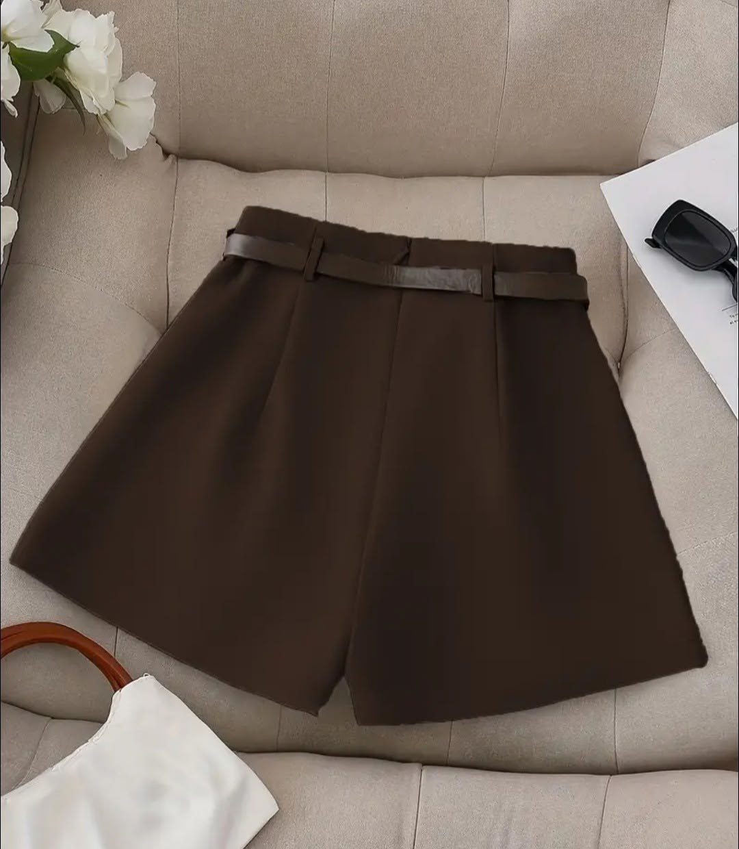 шорты женские с,шорты пояс,повседневные шорты,шорты с высокой талией,широкие шорты с поясом