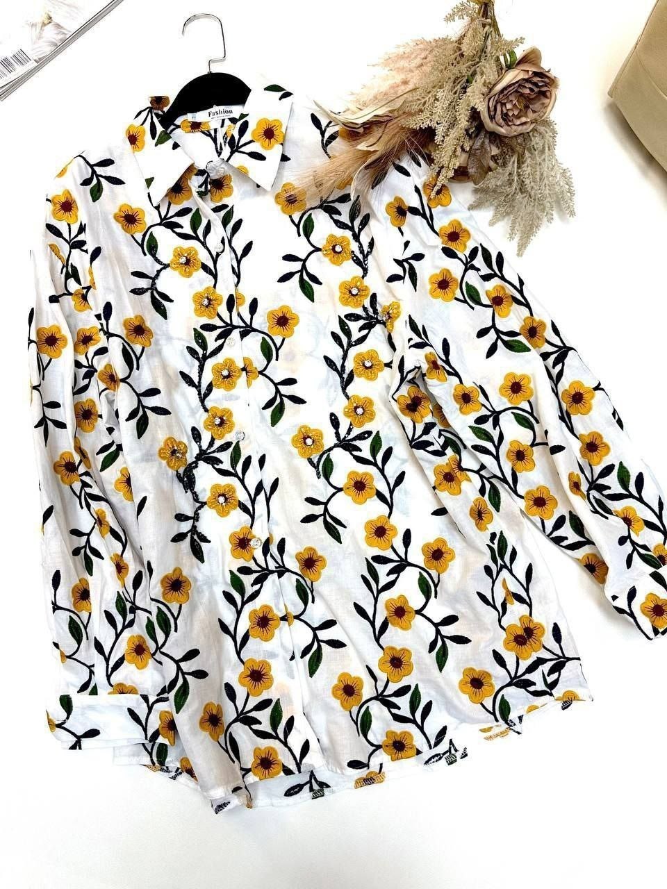 рубашка с принтом "облака" 120% lino,женская рубашка,рубашка шифоновая,рубашка женская голубая,женская блузка