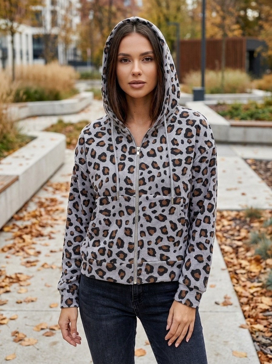 the zip hoodie in grey leopard,cheetah print zip up hoodie,толстовка,женское толстовка,толстовка на молнии
