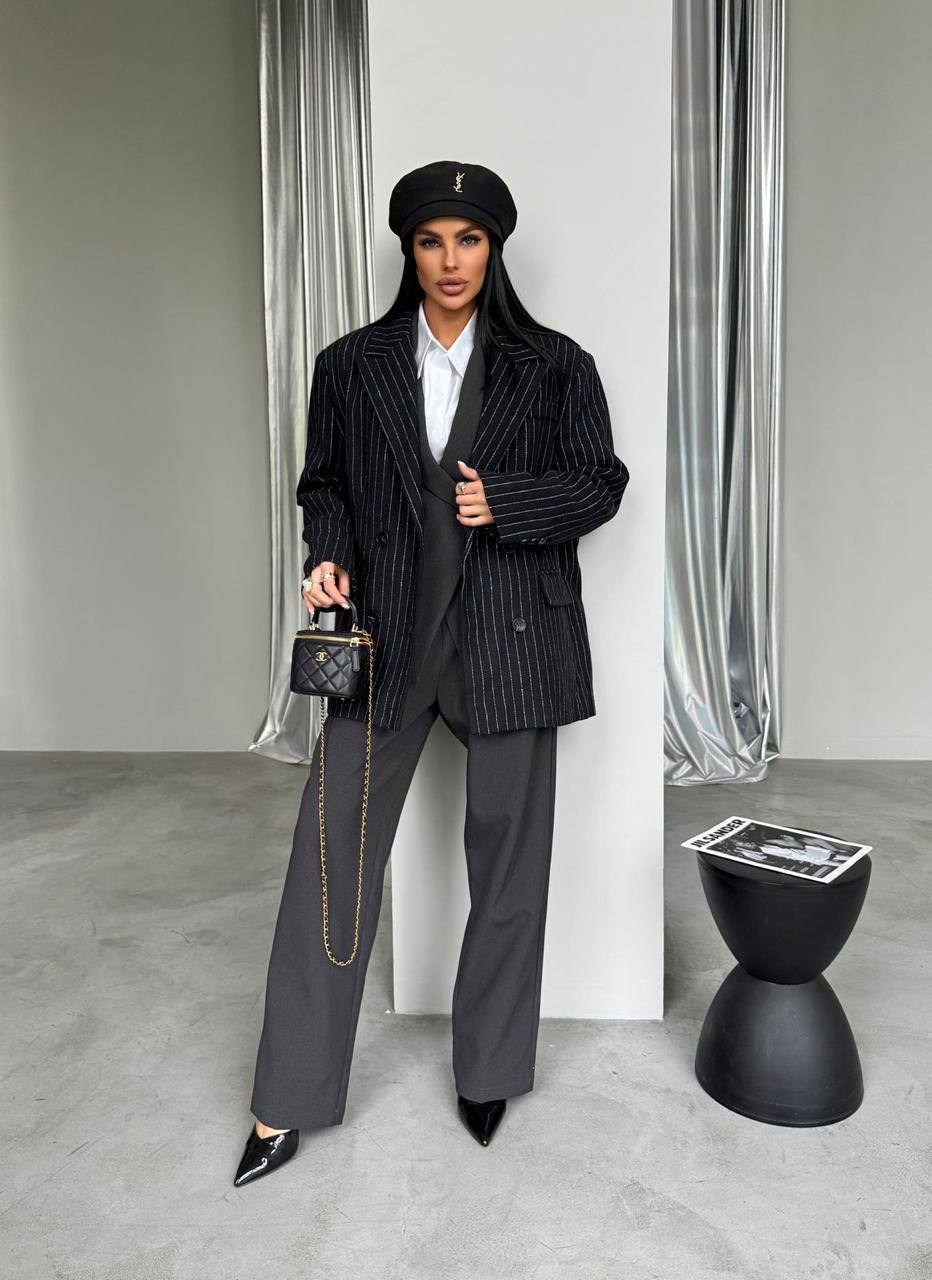 пальто пиджак оверсайз в полоску much love,пальто пиджак оверсайз в полоску much love цвет графит черный,жакет,костюм брючный,пиджак