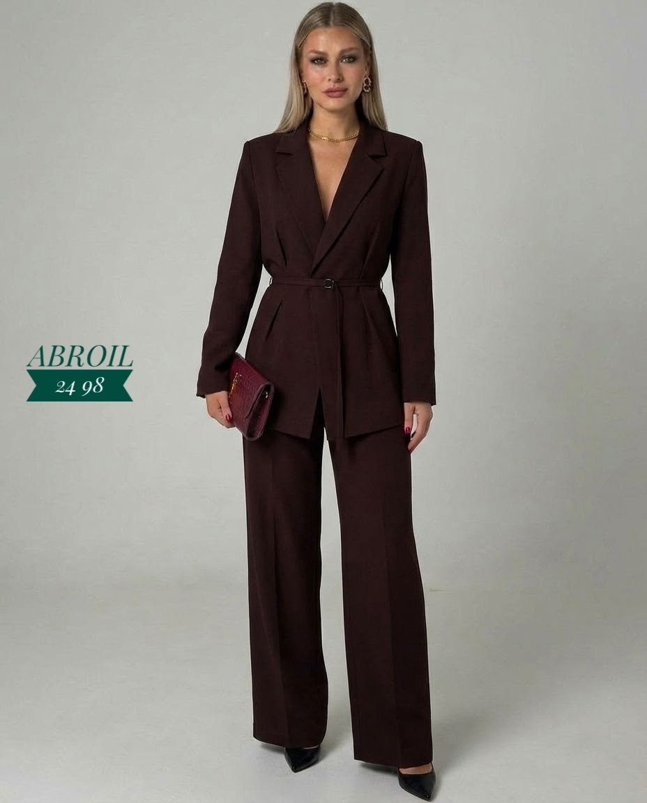 брючный костюм amuar 1032 коричневый,костюм классический,женский брючный костюм,женский костюм,брючный костюм pirs 5492