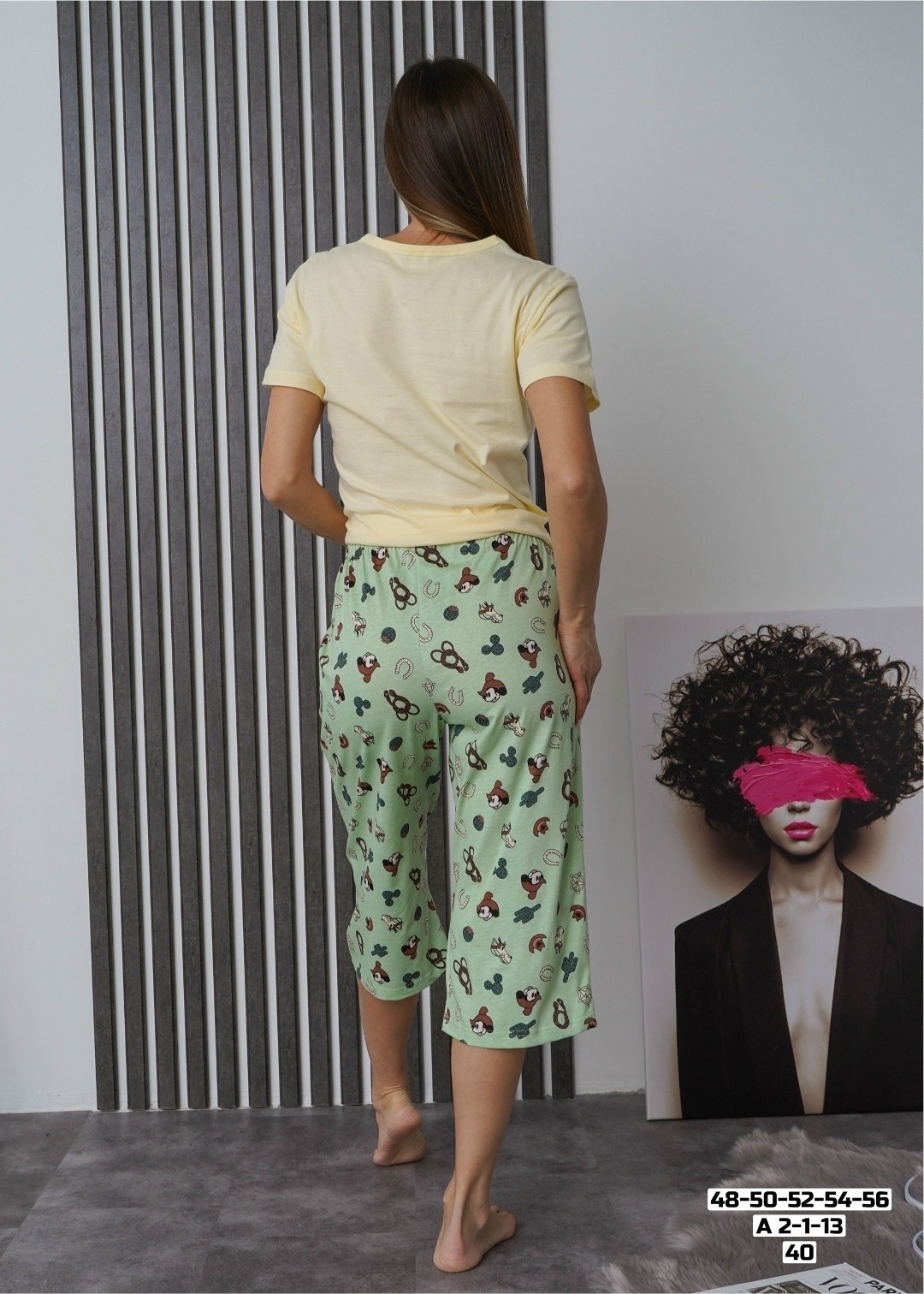 пижама женская,пижама женская микки белый/зеленый 56 ru,пижама,пижама женская микки разноцветная 50 ru,домашняя одежда пижама