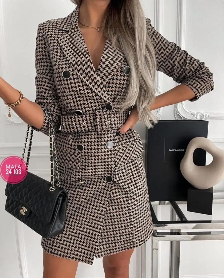 платье пиджак гусиная лапка,платье-пиджак,платье пиджак в клетку,женский длинный пиджак в клетку,костюм с юбкой