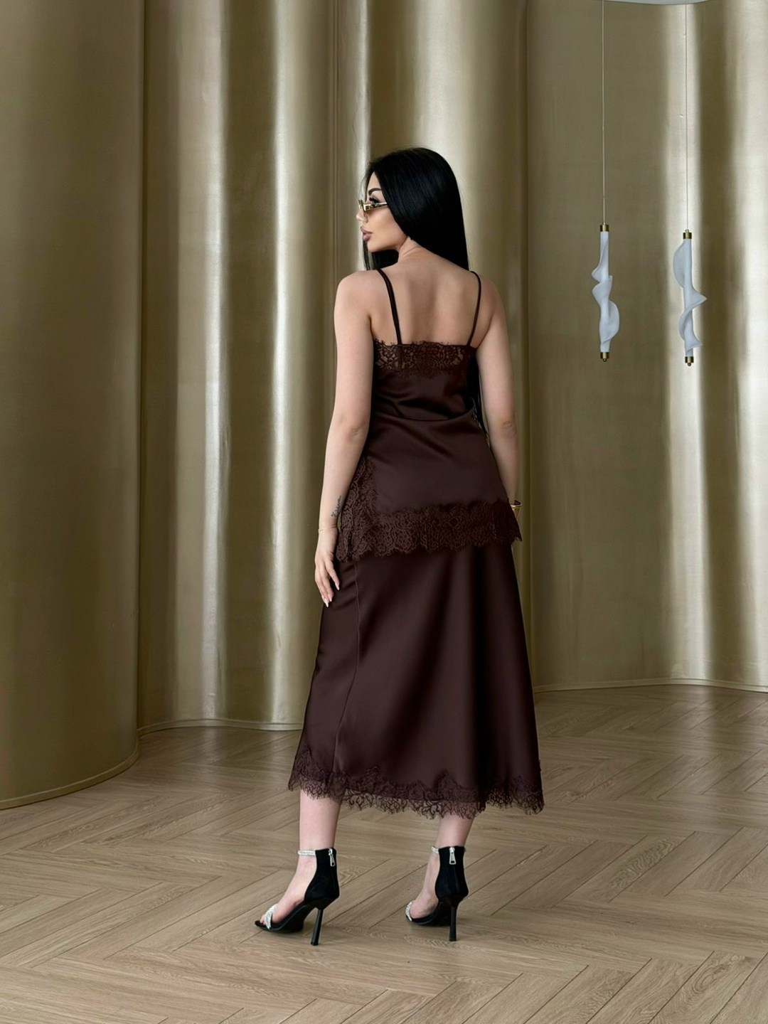 топ шелковый на бретельках бельевой felisse 7780263,шелковая майка с кружевом,шелковое платье с кружевом,топ шелковый на бретельках бельевой felisse кофейный,атласный топ