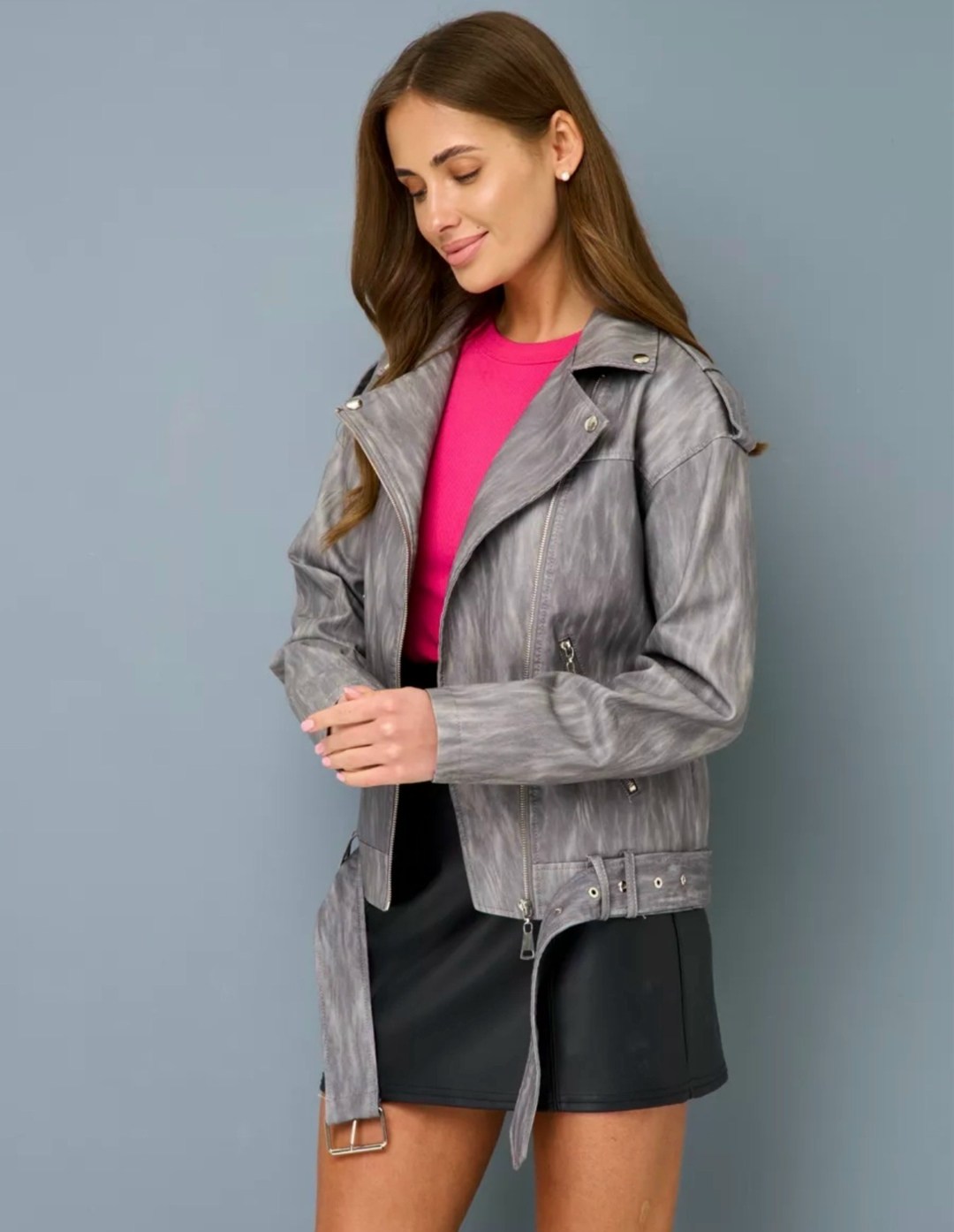 куртка косуха,кожаная куртка,женская серая кожаная оверсайз куртка косуха,куртка косуха женская,косуха женская