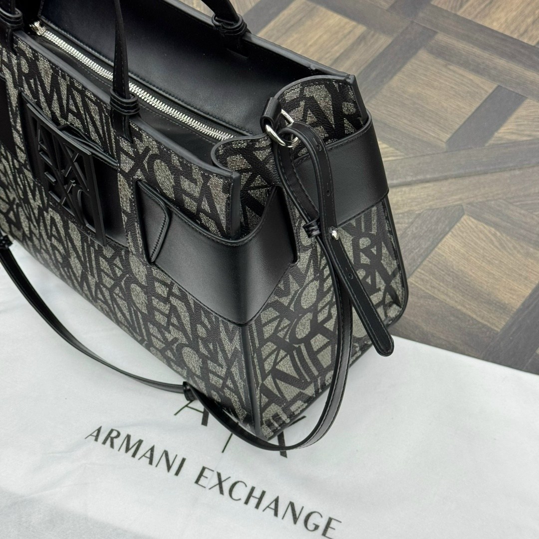 сумка armani exchange,сумка,сумка armani exchange женская,сумка armani exchange шоппер с логотипом черный,сумка armani exchange с логотипом черный серый