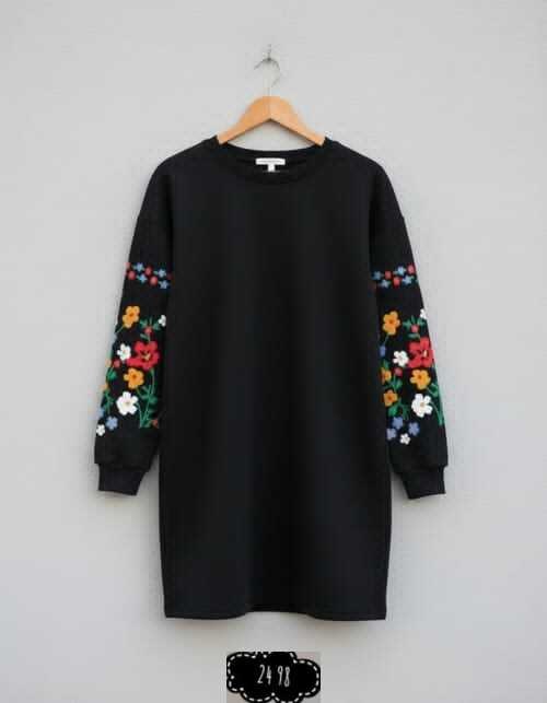 платье с вышитыми рукавами,женское платье с вышивкой,женское платье с длинным рукавом и цветочной вышивкой,платье-свитер с длинным рукавом и цветочной вышивкой,платье свитшот