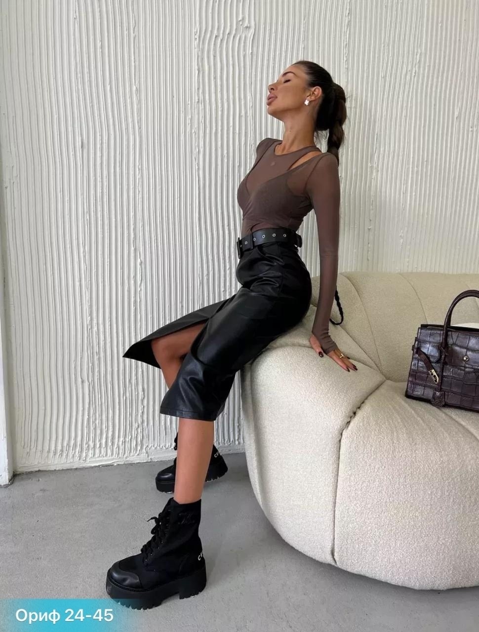 юбка кожаная миди с разрезом,кожаная юбка,юбка кожаная женская,юбка из экокожи,юбка