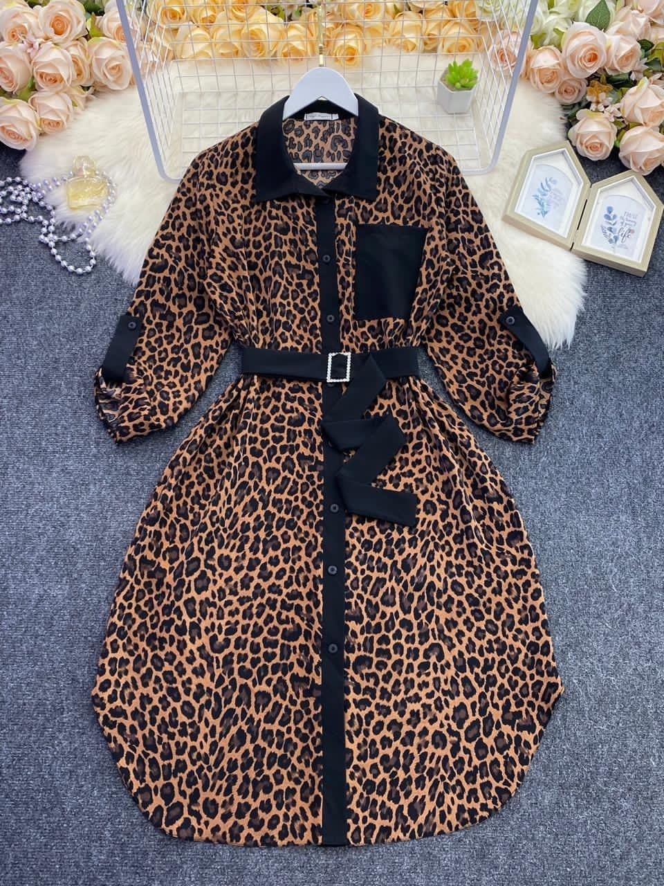 платье леопардовый принт,женское леопардовое платье,платье с леопардовым воротником,платье леопардовым принтом,женское длинное платье с леопардовым принтом