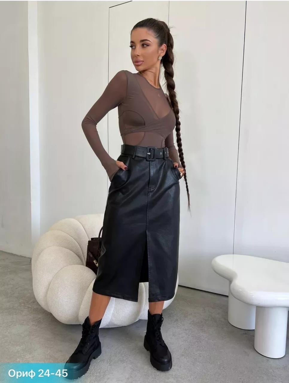 юбка кожаная миди с разрезом,кожаная юбка,юбка кожаная женская,юбка из экокожи,юбка