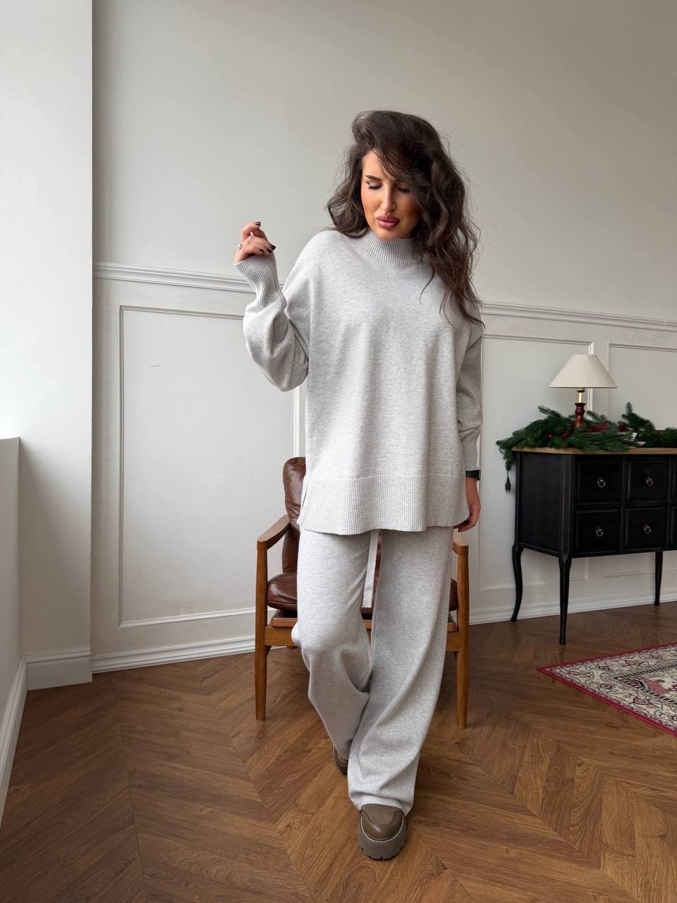 костюм теплый вязаный оверсайз лапша с брюками allamoda,трикотажный костюм,теплый вязаный костюм,костюм трикотаж,костюм кашемир