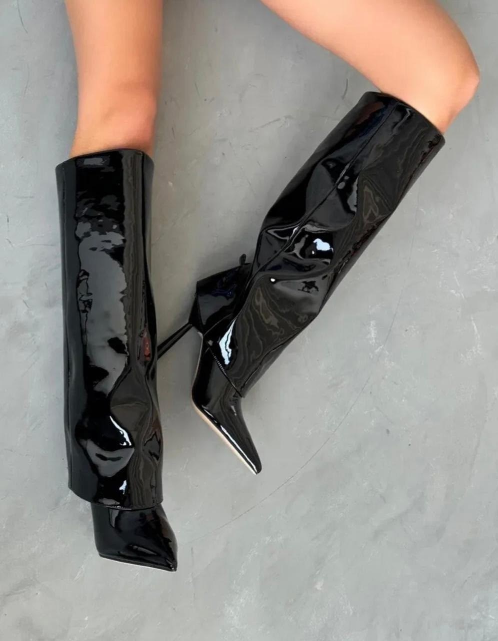 ботфорты лаковые еврозима на высоком каблуке valentina wang,сапоги женские,сапоги,сапоги демисезонные лакированные на шпильке magic heels,лакированные сапоги
