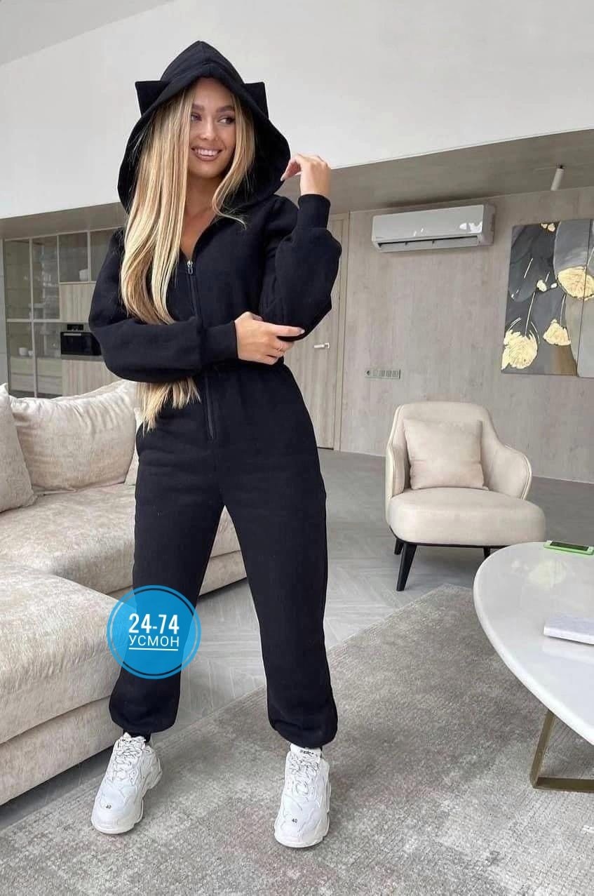 комбинезон женский на флисе,комбинезон ,женский комбинезон черный,женский костюм на флисе,комбинезон на флисе с ушками