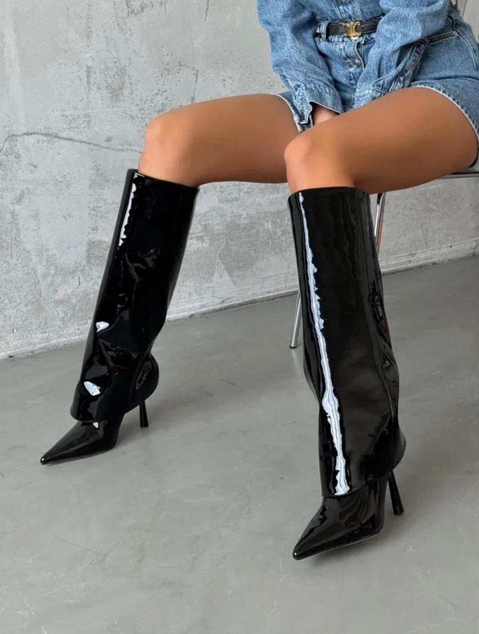 ботфорты лаковые еврозима на высоком каблуке valentina wang,сапоги женские,сапоги,сапоги демисезонные лакированные на шпильке magic heels,лакированные сапоги