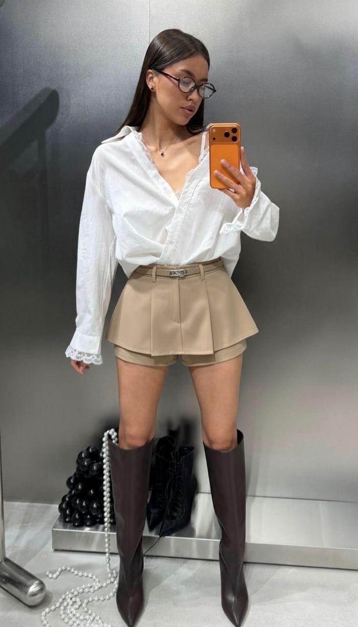 юбка шорты мини,юбка с рубашкой,блузка с объемными рукавами,блузка женская,юбка мини