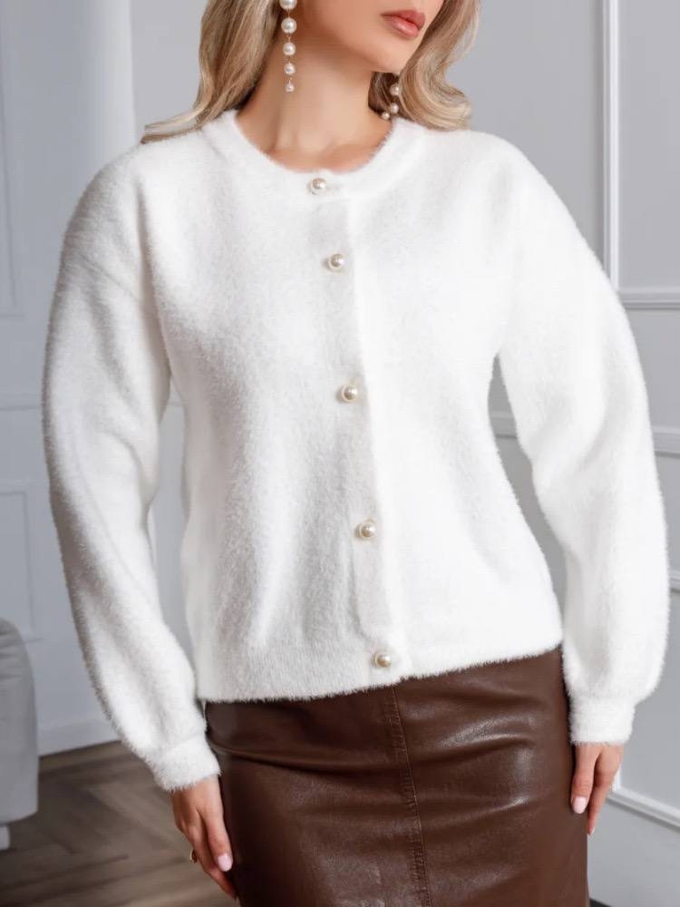 кардиган укороченный на пуговицах пушистый pustovaya 251160211,кардиган белый,кардиган,кофта белая,кардиган вязаный