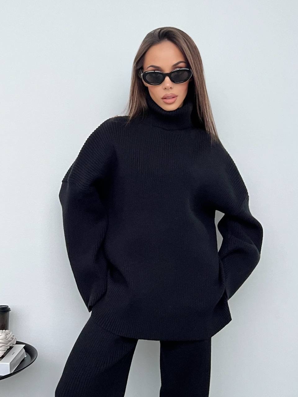 свитер оверсайз вязаный с горлом,удлиненный свитер,свитер оверсайз удлиненный,свитер с высоким воротом,свитер женский оверсайз