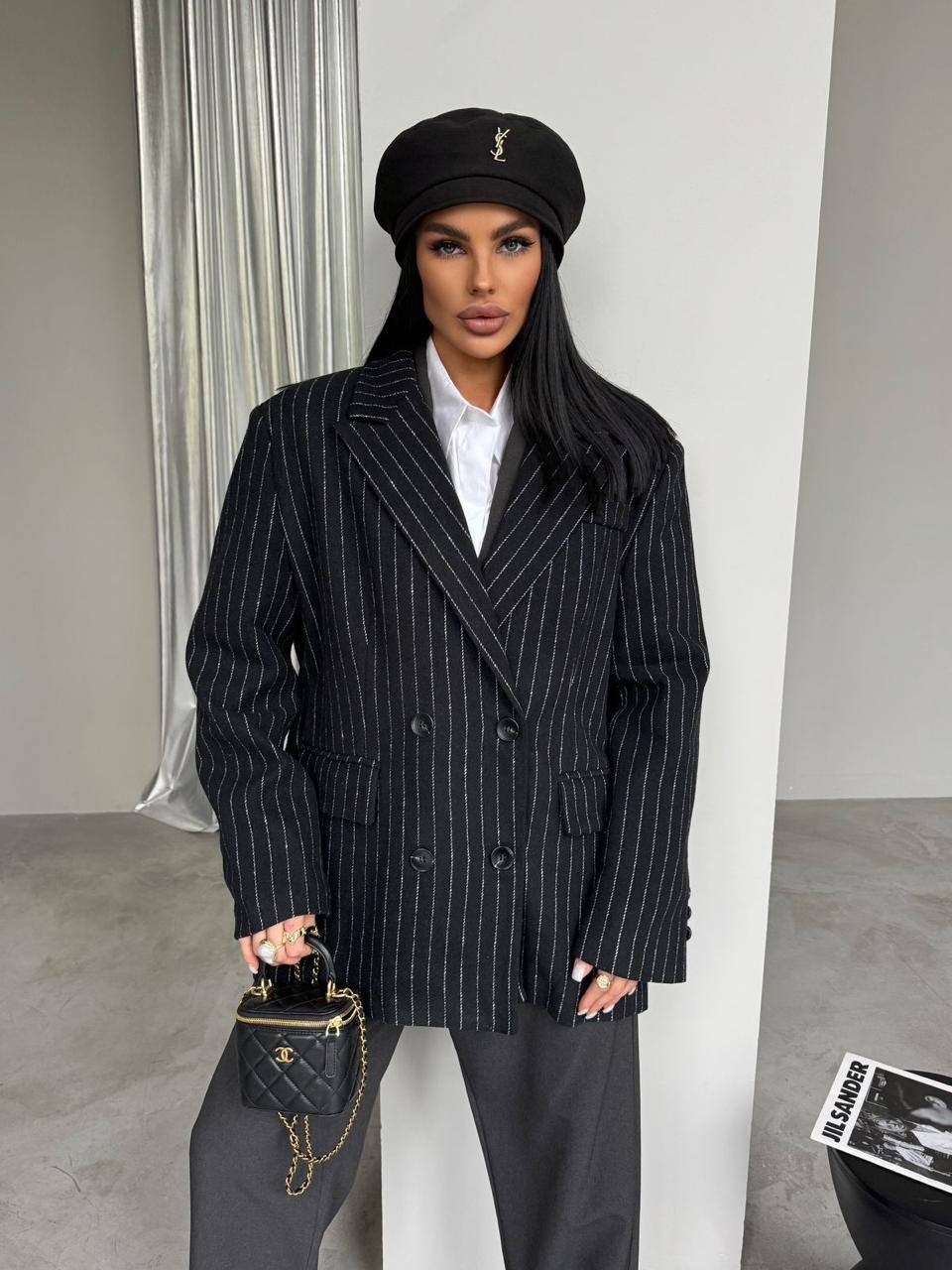 пальто пиджак оверсайз в полоску much love,пальто пиджак оверсайз в полоску much love цвет графит черный,жакет,костюм брючный,пиджак