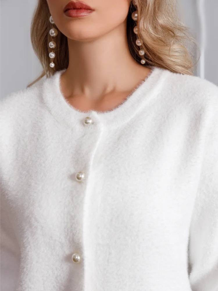 кардиган укороченный на пуговицах пушистый pustovaya 251160211,кардиган белый,кардиган,кофта белая,кардиган вязаный