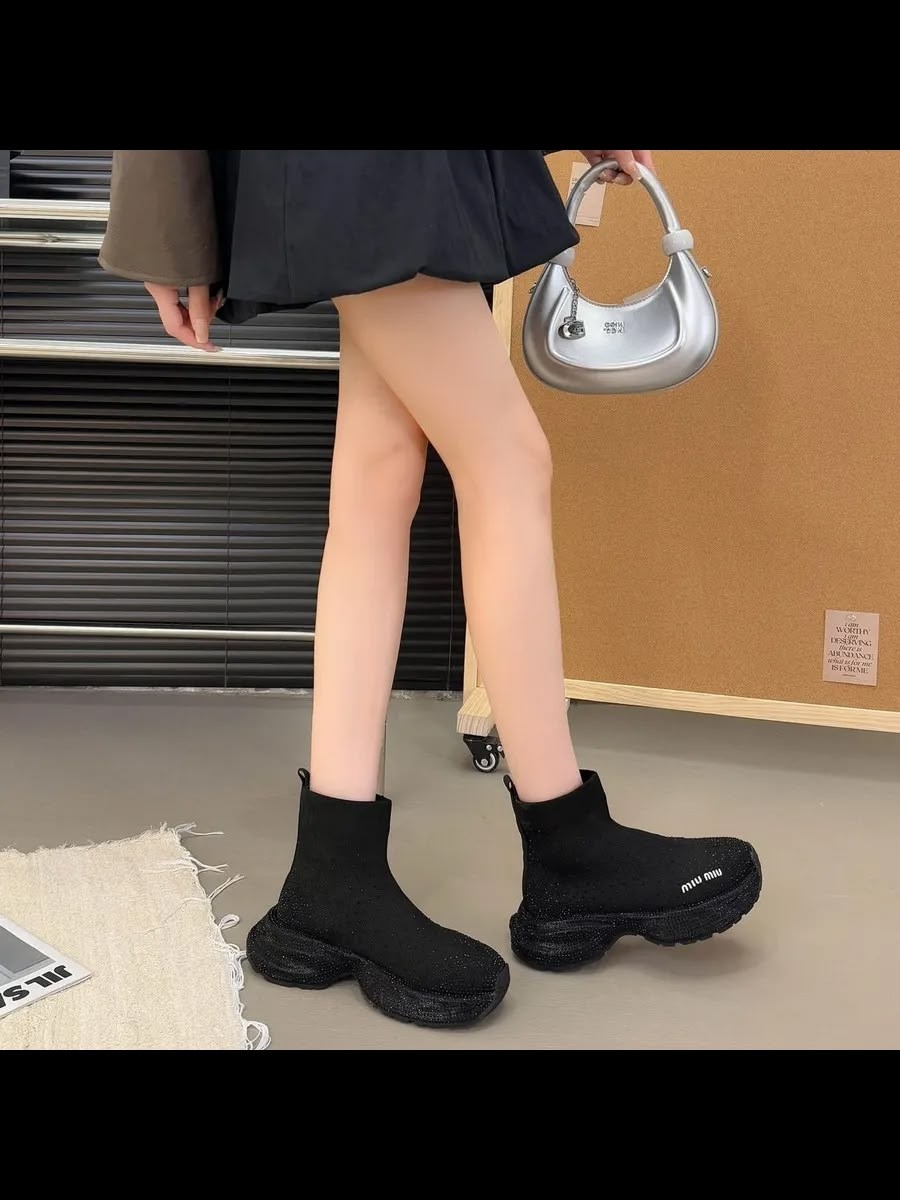 ,кроссовки носки,платформа ,кроссовки-носки miu miu со стразами, женская