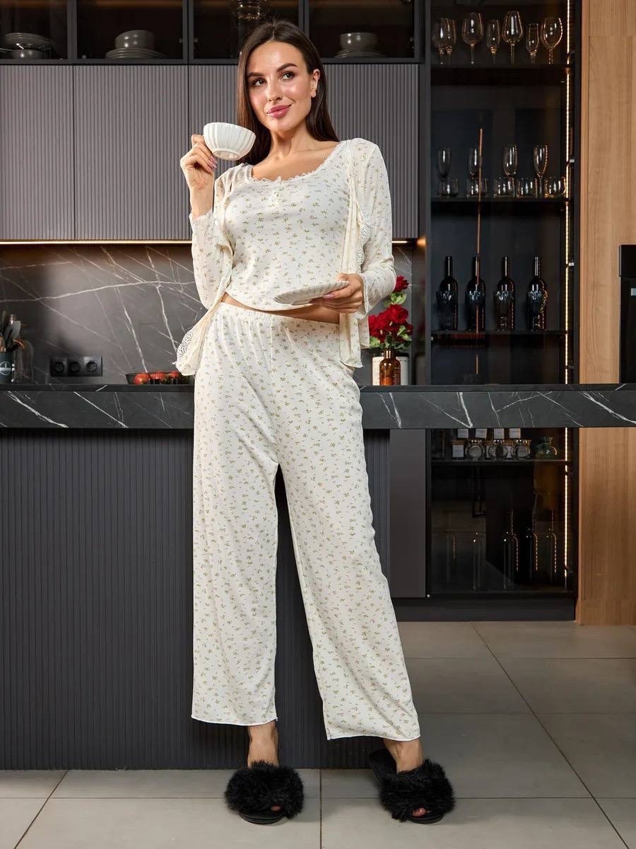 пижама женская,пижама муслиновая со штанами isabella dreams,комплект пижама,пижама,пижама комплект женская