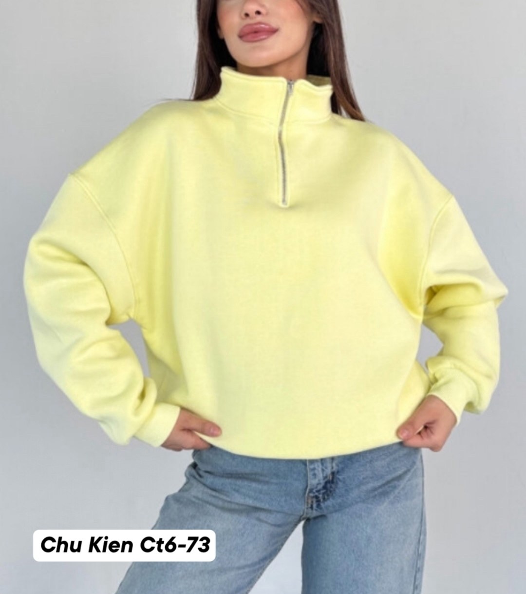 свитшот с воротником на молнии кориченвый uqlo,женская кофта,свитшот женский,sun victoria women's brown polo neck oversize 3 thread ribbed sweatshirt,свитшот с воротником