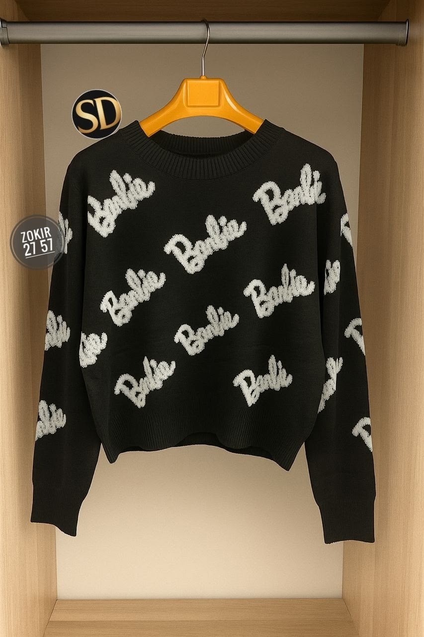 свитер оверсайз вязаный barbie,свитер оверсайз с надписью barbie,свитер женский,свитер,свитер оверсайз барби kasish