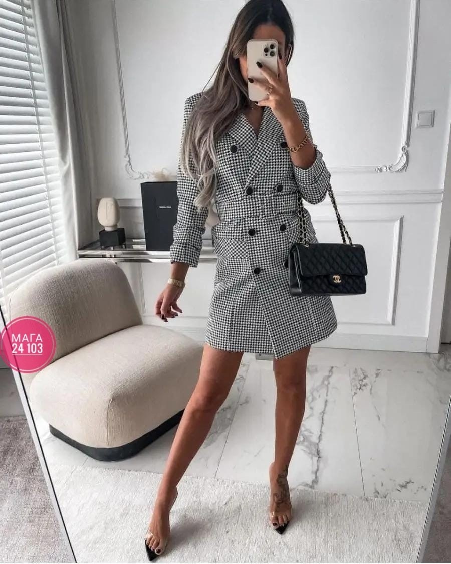 платье пиджак гусиная лапка,платье-пиджак,платье пиджак в клетку,женский длинный пиджак в клетку,костюм с юбкой