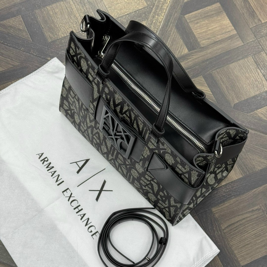 сумка armani exchange,сумка,сумка armani exchange женская,сумка armani exchange шоппер с логотипом черный,сумка armani exchange с логотипом черный серый