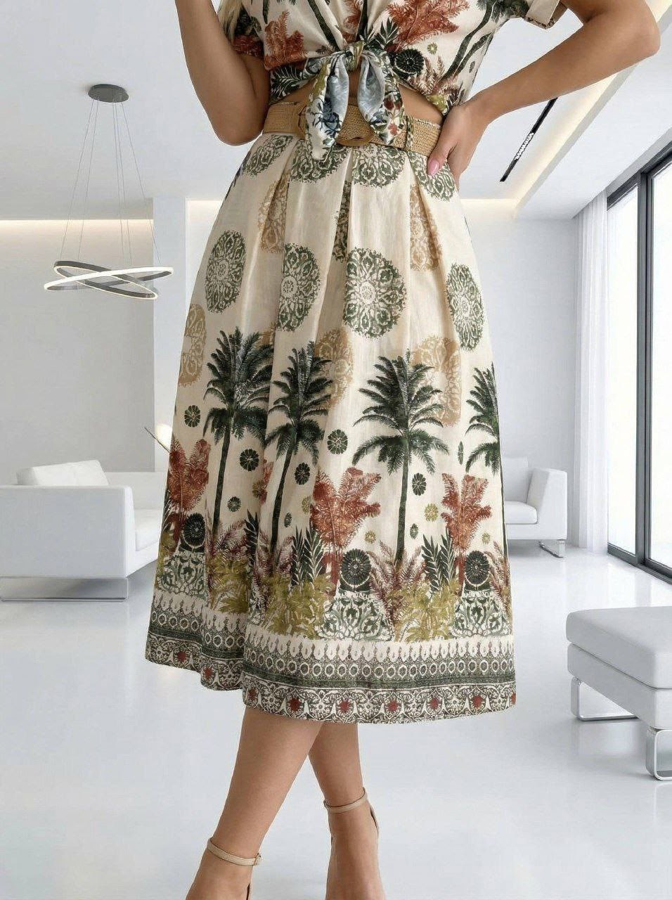 женский летний комплект из двух предметов,модные комплекты,юбка с принтом,женские летние комплекты,женские летние костюмы