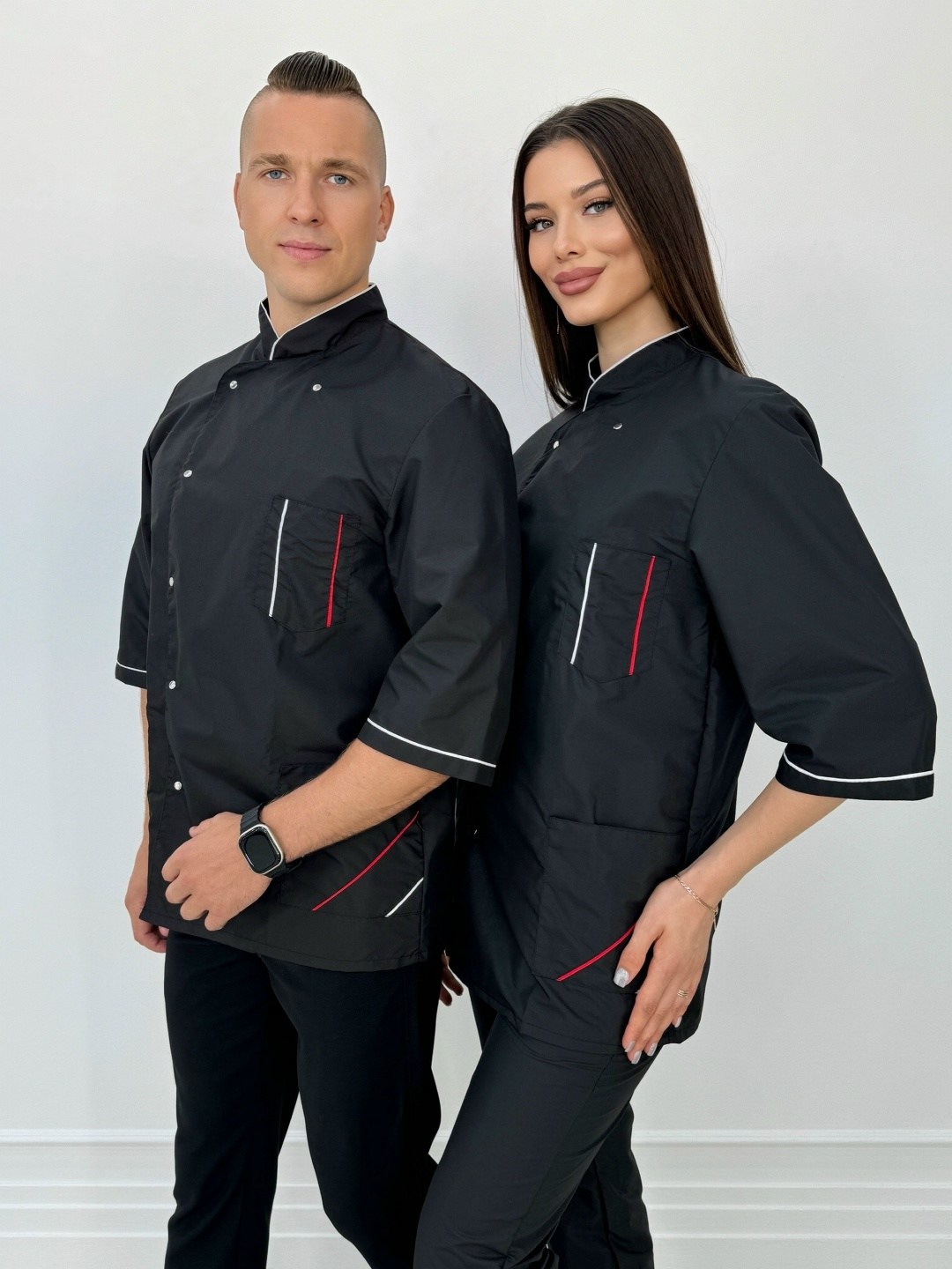 поварской китель,поварской костюм,костюм для повара,поварская форма,костюм мужской повара су-шеф (тк.тиси), черный/красный