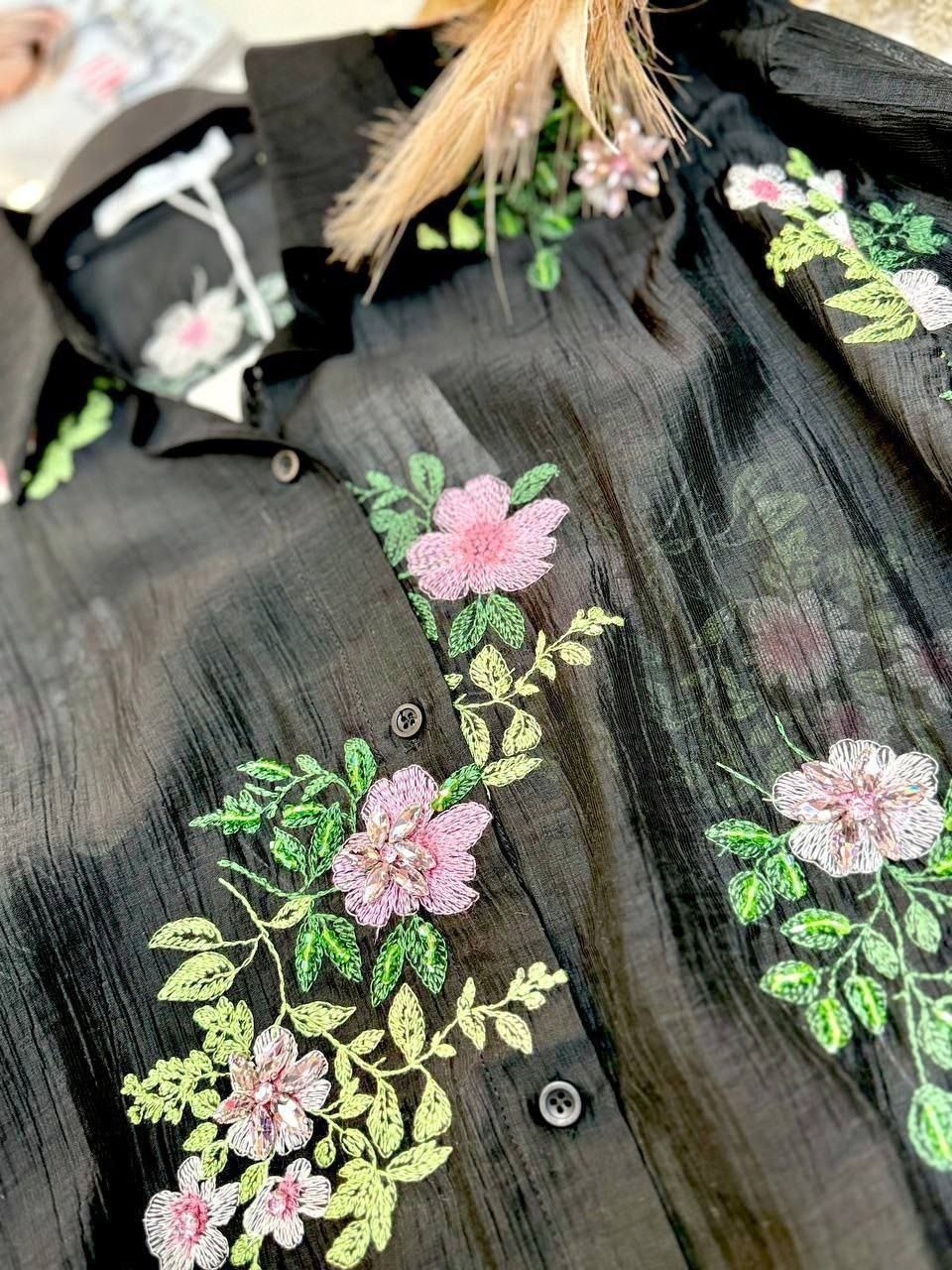 рубашка с принтом "облака" 120% lino,женская рубашка,рубашка шифоновая,рубашка женская голубая,женская блузка