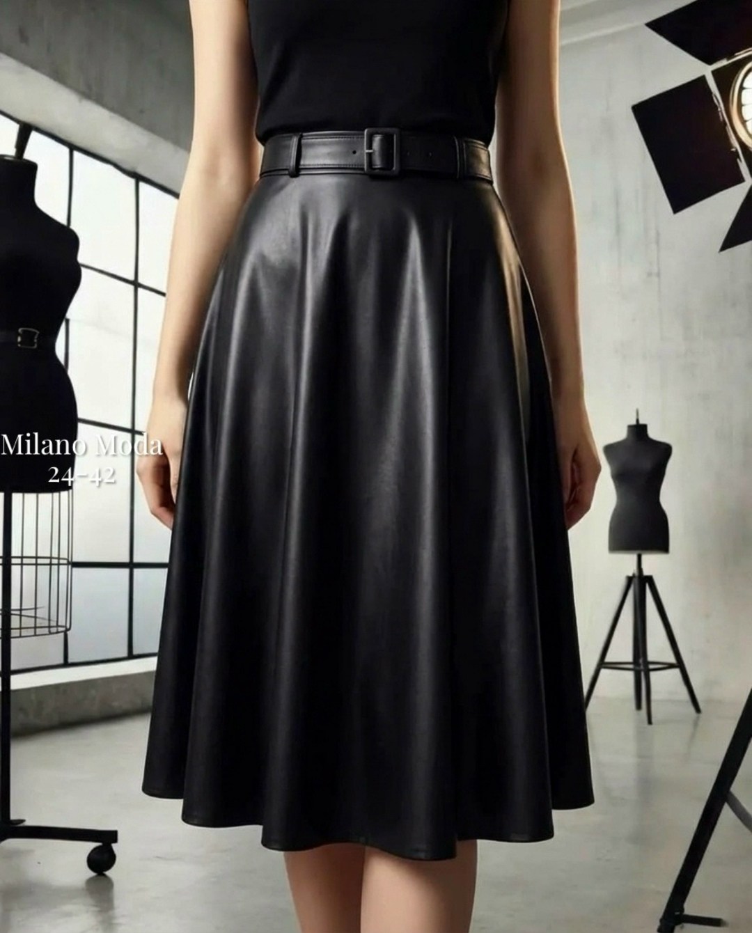 кожаная юбка для женщин,юбка кожаная миди,юбка полусолнце из экокожи с карманами и поясом chumakova fashion,юбка-миди из искусственной кожи с завышенной талией,юбка кожаная женская