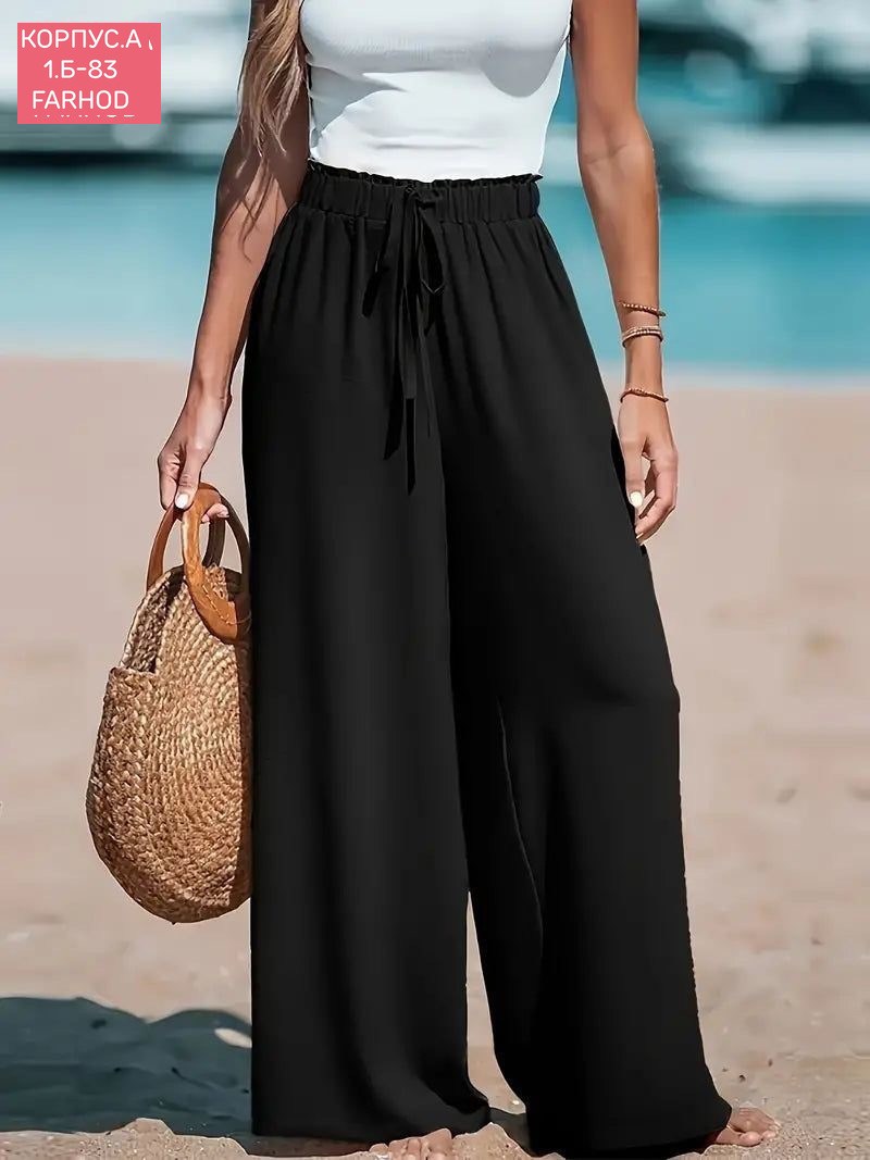 широкие женские брюки,женские широкие свободные брюки с завязками,брюки для отдыха,модные брюки,свободные широкие брюки с высокой талией для женщин