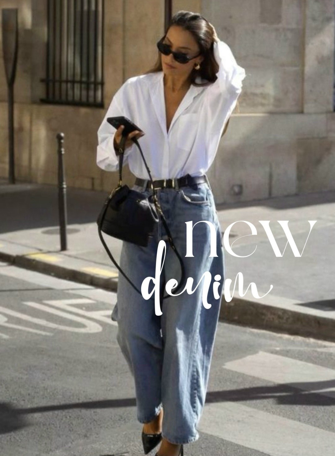 образ с широкими джинсами 2025,стиль одежды,образ с белой рубашкой,джинсы модные