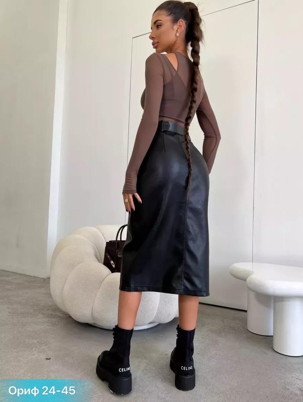 юбка кожаная миди с разрезом,кожаная юбка,юбка кожаная женская,юбка из экокожи,юбка